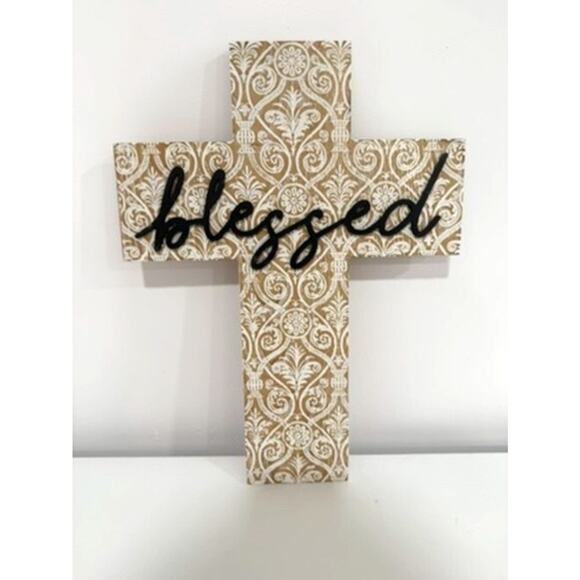 Blessed Wall Cross Farmhouse Christian Faith Shabby Chic Home Decor - Picture 3 of 9